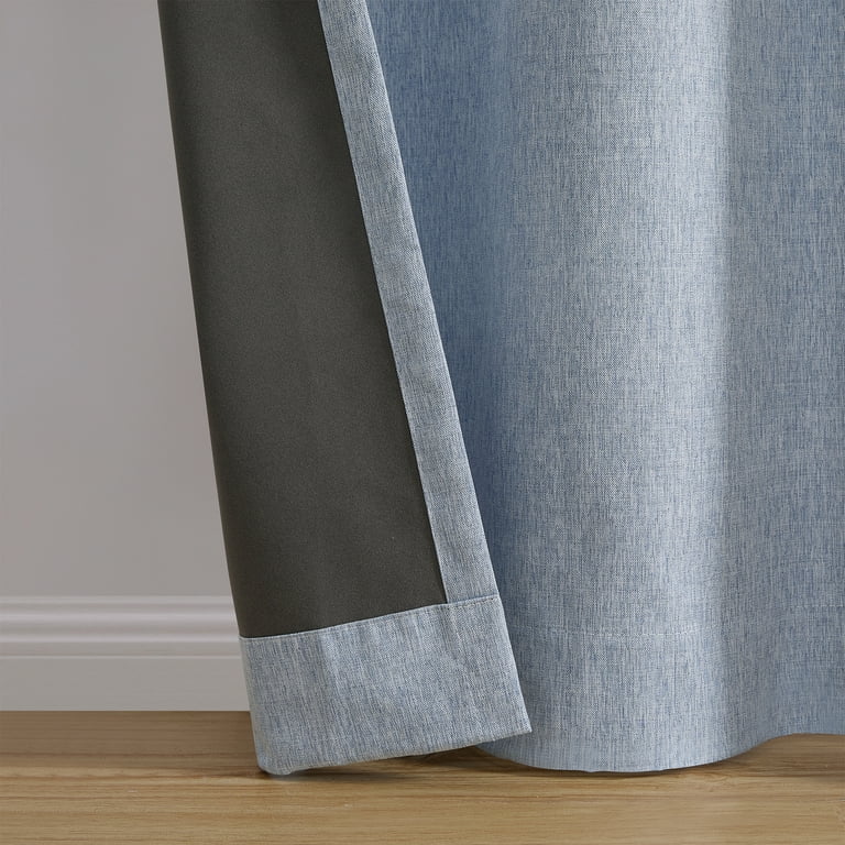Mainstays Linen Look Blackout Curtain Panel Pair, Blue photo 5