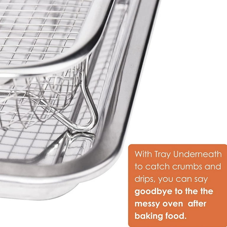 Air Fry Tray with Crisper Basket, 15 inchx12 inch Extra Large Air Fry Set with Handles for Home Oven Baking, Silver