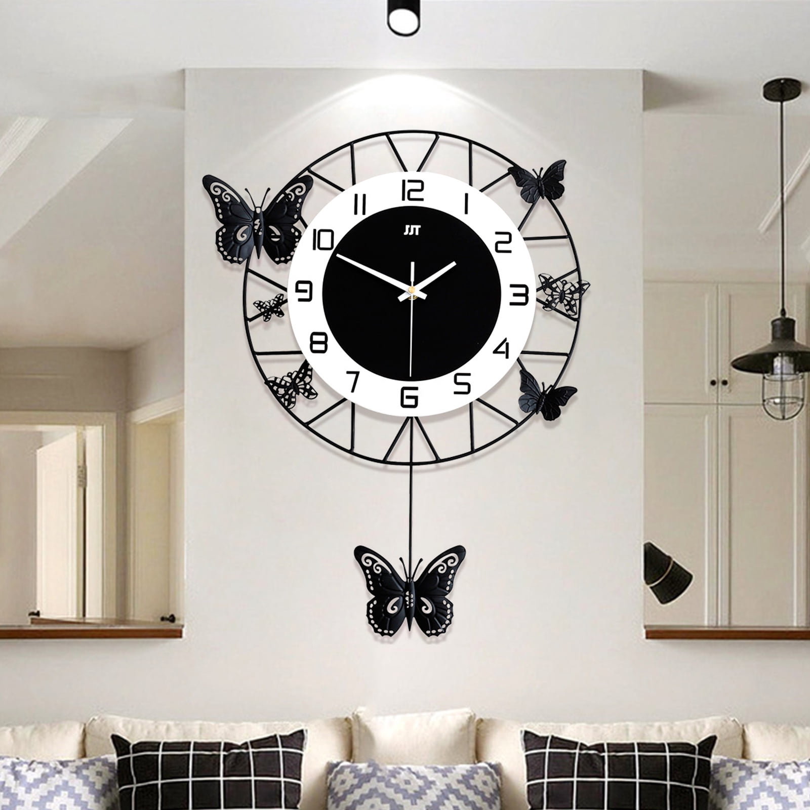 Dwellnix Decorative Butterfly Clock for Living Room, Bedroom, Office, Iron Frame with Silent Sweep Movement, Large 20-Inch Wall Clock