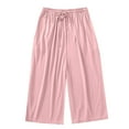 thumbnail image 2 of Tnhcen Women's Solid Color Drawstring Capri Pants Casual Elastic Waist Lounge Pants for Home Sleep M-2XL, 2 of 6