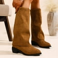 thumbnail image 3 of Fold Over Knee High Boots Women Suede Pointed Toe Chunky Heel Pull on Mid Calf Booties Fall Winter Dressy Over the Knee Boots, 3 of 6