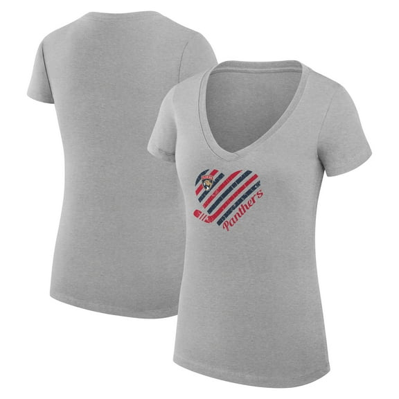 Women's G-III 4Her by Carl Banks  Heather Gray Florida Panthers Super-Slim Fit Lightweight Heart V-Neck T-Shirt