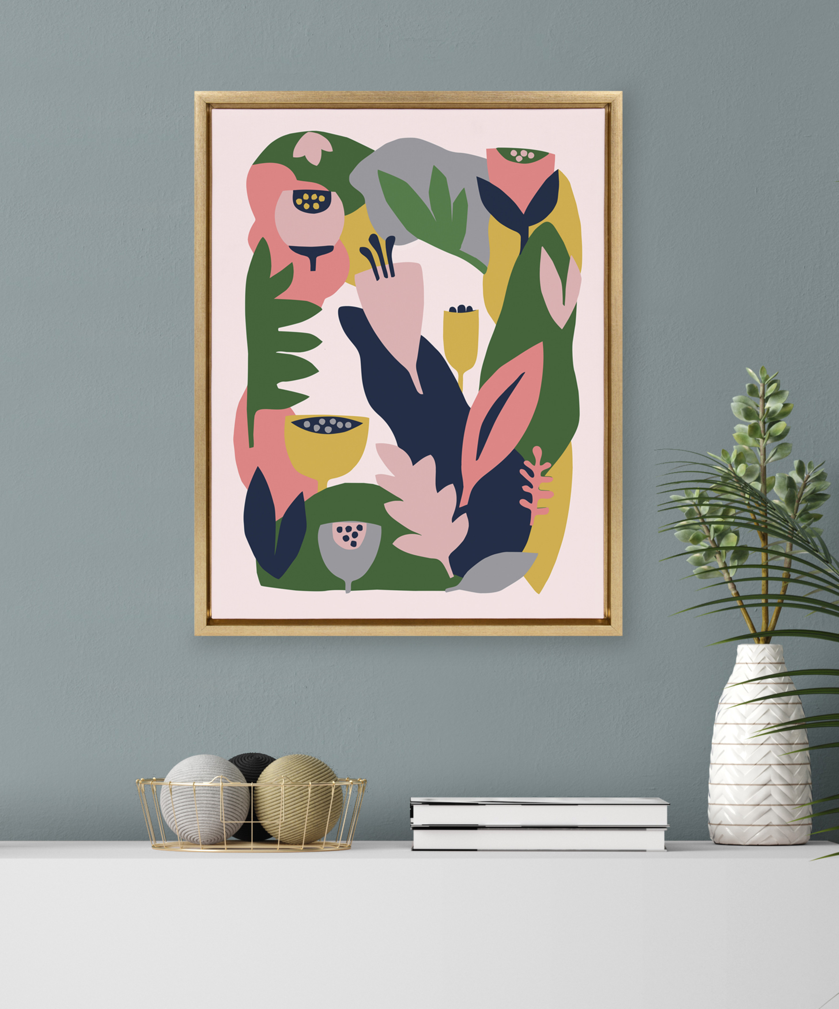 Kate and Laurel Sylvie Myriam's Garden Framed Canvas Wall Art By Myriam Van Neste, 18x24 Gold, Nature-Inspired Wall Decor