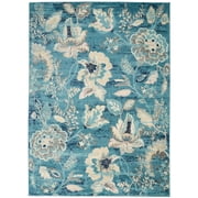 Nourison Tranquil Modern Floral Turquoise 5'3" x 7'3" Area Rug, (5' x 7')