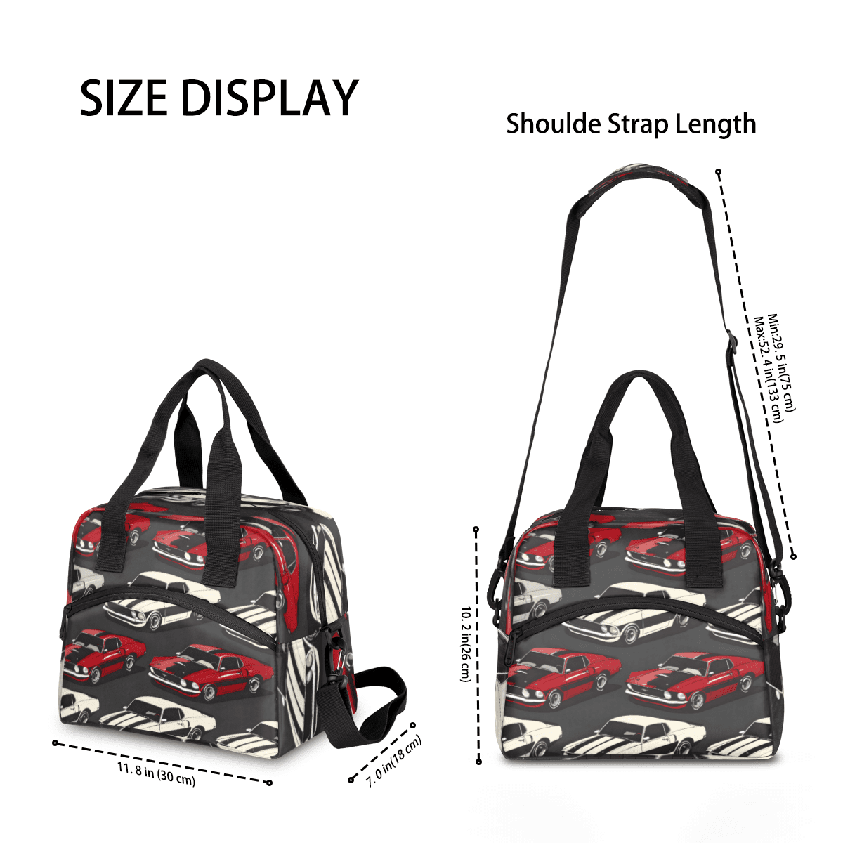 Herdesigns Cool Cars Insulated Lunch Bag for Women Men Adults Large Reusable Lunch Box Leakproof Portable Cooler Tote Bags with Adjustable Shoulder Strap