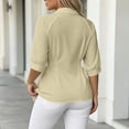 thumbnail image 6 of Oversized Lapel Collar Shirts For Womens Liweisiy 3/4 Puff Sleeve Tunic Wrinkle Waist Blouse Button Down Trendy Plus Size Tops Beige 5XL, 6 of 8