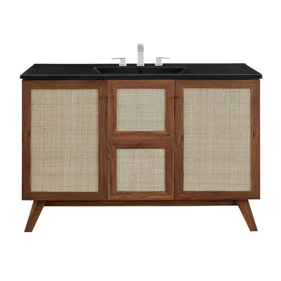 Modway Soma 48" Single Sink Modern Wood Bathroom Vanity in Walnut/Black
