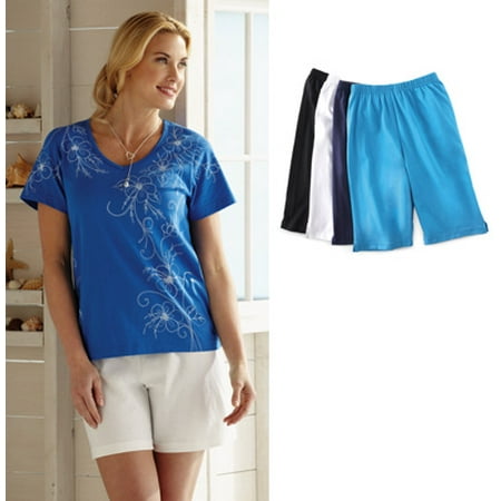 Bermuda Collection - Collections Etc Women's Bermuda Style Elastic Waist Shorts, Black, Medium