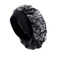 thumbnail image 2 of Wuxian Womens Satin Bonnet Hat Fashionable Soft Floral Print Hair Sleep Skullcap Leisure Soft Hair Wrap Slouch Breathable Curly Hair Bonnet Night Caps Pleated Ruched Shower Cap,Black,One Size, 2 of 3