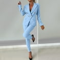 thumbnail image 4 of Fmbrln Womens 2 Piece Suit Sets Dressy Business Casual Outfits Long Sleeve Lapel Collar Cropped Blazer and Straight Leg Pants Sets Office Work Suit Sets Sky Blue S, 4 of 5