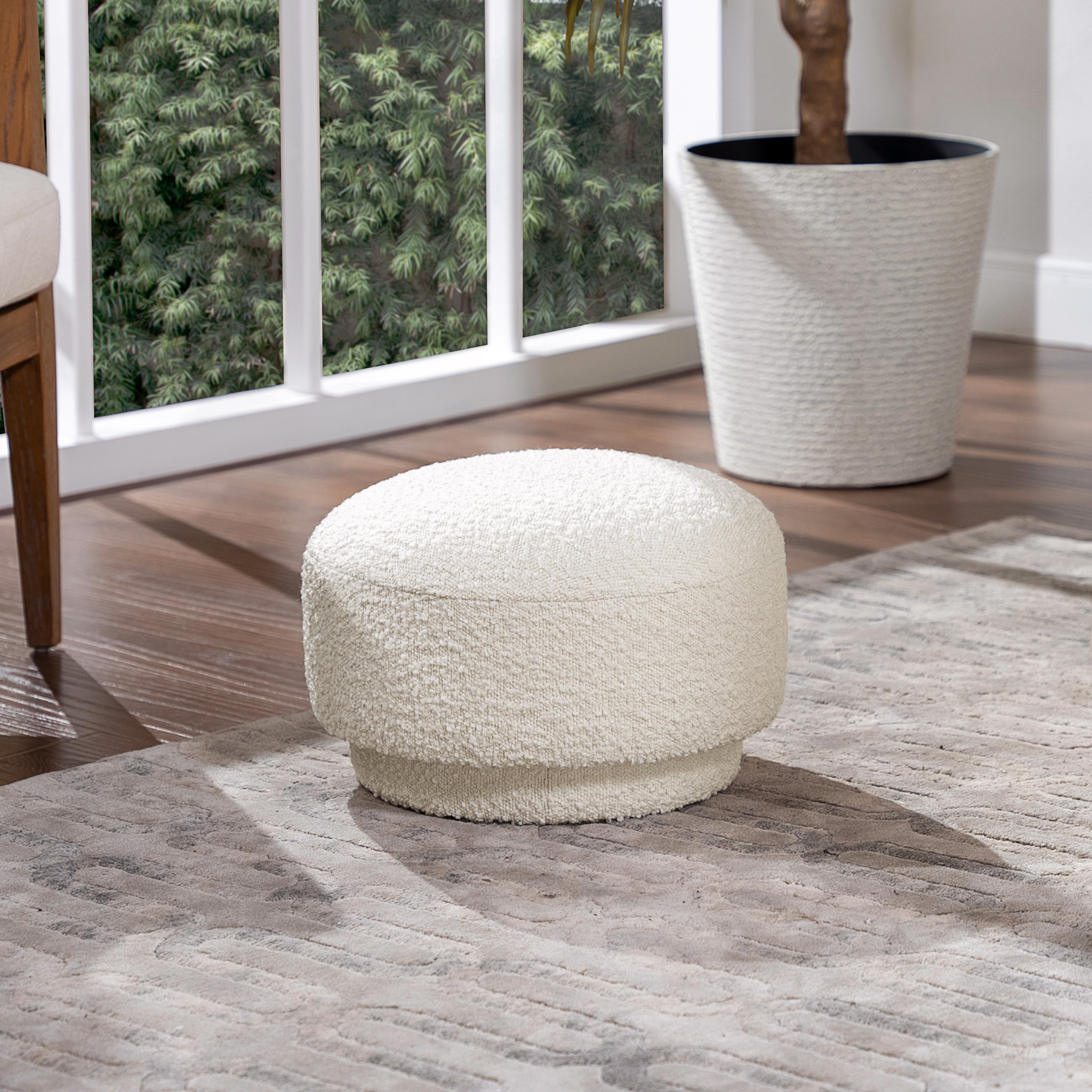 Fuji 15" Mushroom Footstool Ottoman Ivory White Boucle