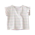 thumbnail image 5 of SGFCWSX Girls T Shirt Summer Ruffle Flutter Sleeve Crew Neck Rainbow Striped Ribbed Knit Casual Soft Kids Daily School Wear Tee Tops Blue Size 7/8, 5 of 8