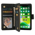 thumbnail image 5 of iPhone 13 Wallet Case, Soft Leather Zipper Magnetic Buckle Horizontal Flip Cover with 5 Card Slots, Black, 5 of 8