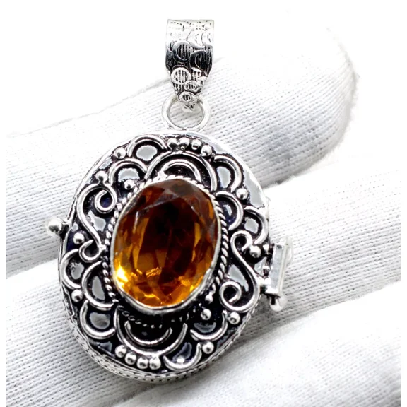925 Sterling Silver Yellow Citrine Gemstone Jewelry Openable Pendant Size-2''