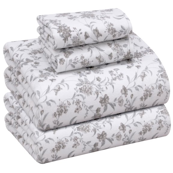 RUVANTI Flannel Sheets King Size - 100% Cotton Brushed King Size Sheets Set - Deep Pockets 16 Inches Bed Sheets - All Seasons Breathable & Extra Soft - Warm & Cozy, 4 Piece, Vintage Flora