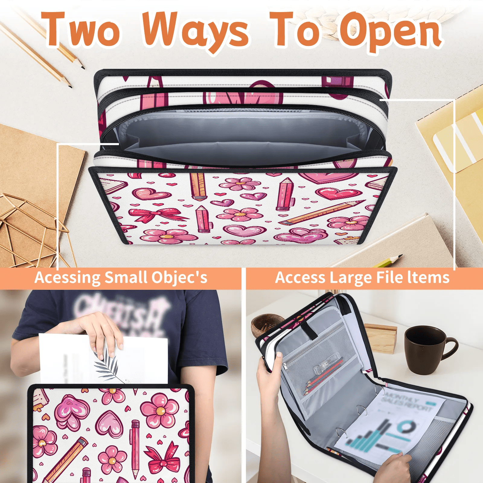 Multi Pocket Zipper Binder, 3 Ring A4 Folder with Handle and Shoulder Strap, Large Capacity Portable Document Organizer Bag for Papers, Tablet, Essentials, 13.78 Inch