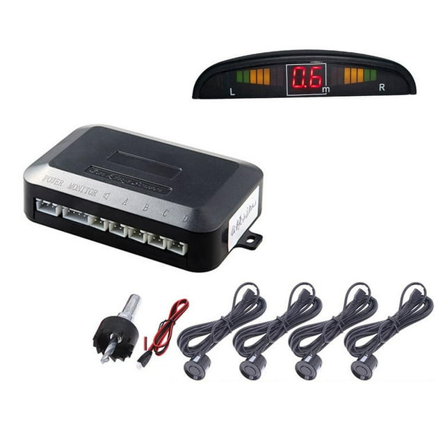 Capteurs de Stationnement pour Voitures, Système Radar de Stationnement pour Voitures, 4 Capteurs de Détection Étanches, Affichage de la Distance LED, Sonnette d'Avertissement