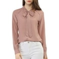 thumbnail image 2 of Unique Bargains Women's Tie Neck Long Sleeve Button Decor Work Office Blouse Top, 2 of 7