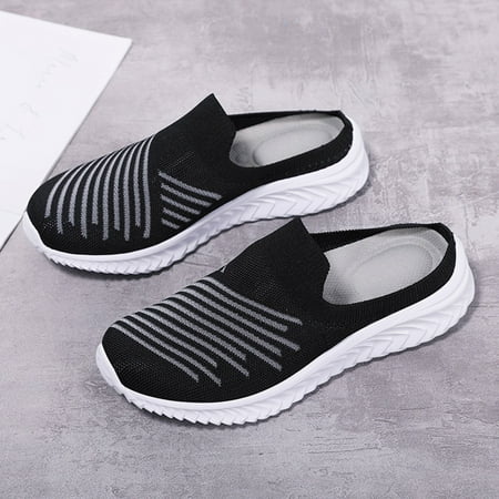 

Cathalem Women s New Middle Aged Mother Wears Baotou Semi Slippers Flat Bottom Soft Mesh Womens Business Casual Shoes Size 8 Black 7