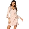 thumbnail image 2 of Women Satin Robe Ruffle Hem Kimono Short Robes V-Neck Pure Color Bridesmaid Wedding Party Bathrobe Dressing Gown, 2 of 9