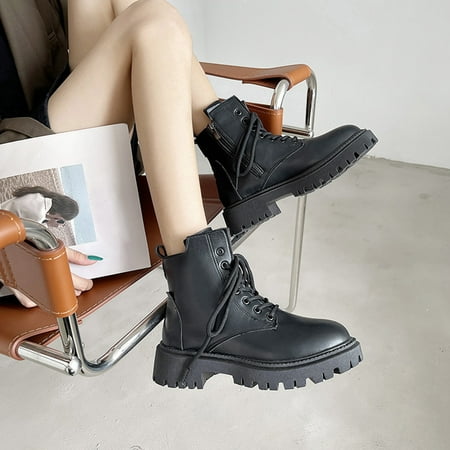 

Autumn And Winter Women s Boots Side Zipper Lace Up British Style Heightened Thick-soled Short Boots