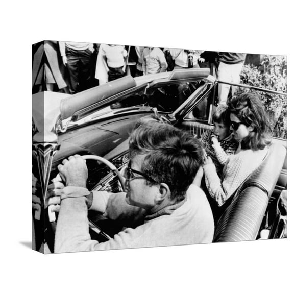 Art.com Pres Kennedy Drives an Open Car in Newport, Rhode Island Stretched Canvas Print Wall Art, 16" x 12"