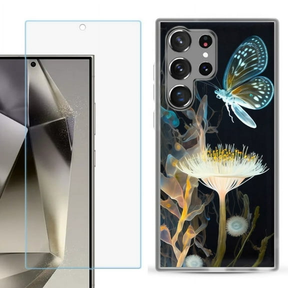 OneToughShield ® Compatible with Samsung Galaxy S24 Ultra, Shockproof Phone Case, with Tempered Glass Screen Protector - Butterfly Translucent