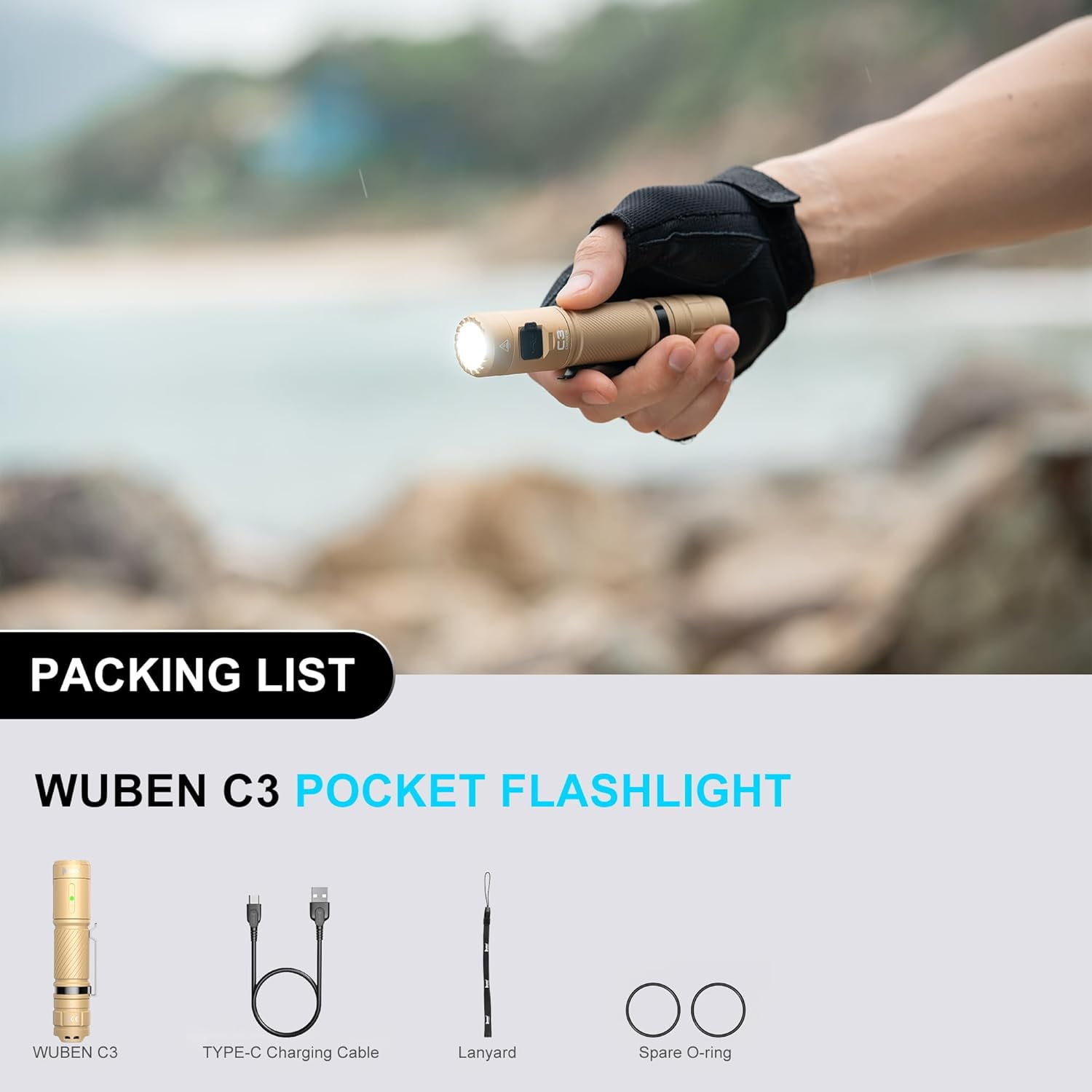 WUBEN C3 Rechargeable Flashlight, 1200 Lumens, 6 Modes, IP68 Waterproof, Tactical LED Flashlight for Camping, Emergency, Hunting