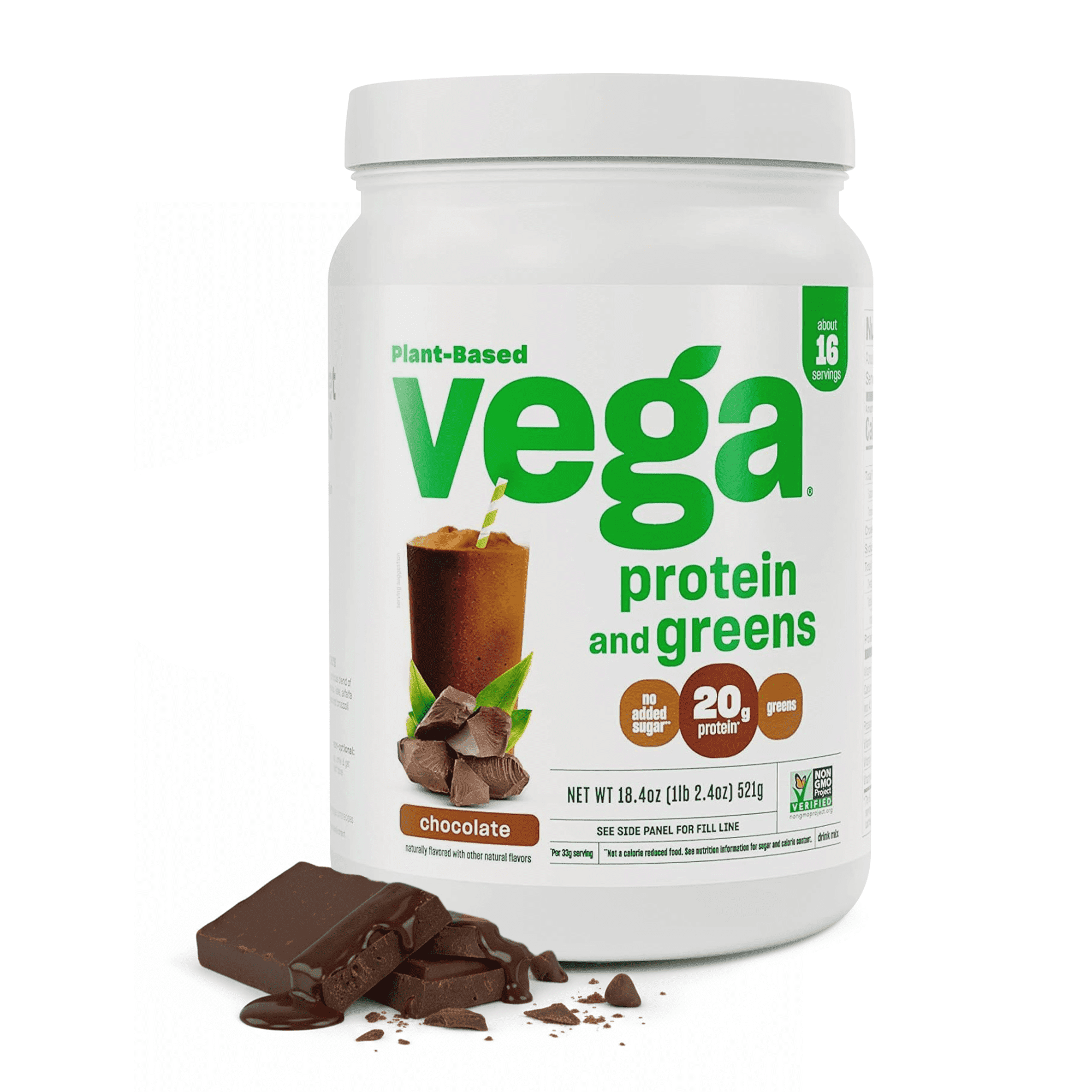Vega - Protein & Greens, US Chocolate, Gluten-Free, 20g Protein, (18.4oz)