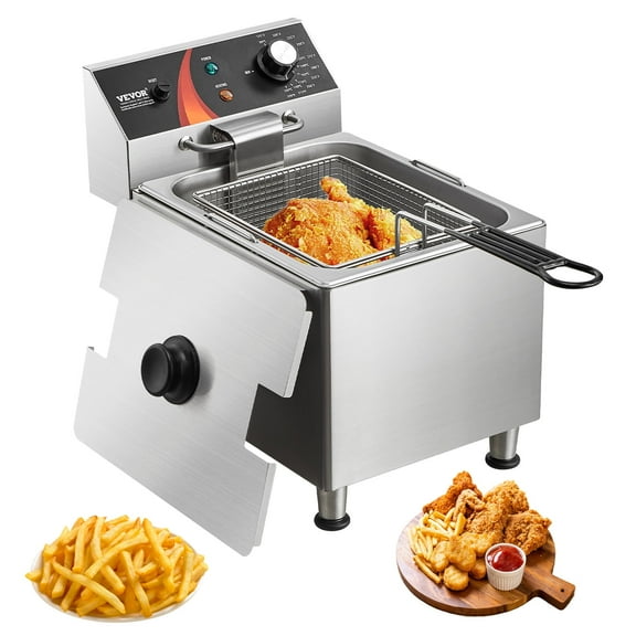 VEVOR Commercial Deep Fryer, 1750W Electric Countertop Fryer with Basket & Height-Adjustable Feet, 12Qt / 11.5L Stainless Steel Single Oil Fryer, Temp Control, Overheat Protection, for Restaurant Use