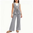thumbnail image 2 of FRSASU Girl's Summer Striped 2 Piece Set Casual Bow Tie Vest and Wide Leg Linen Pants Matching Set Beach Vacation Outfits Black, 2 of 6