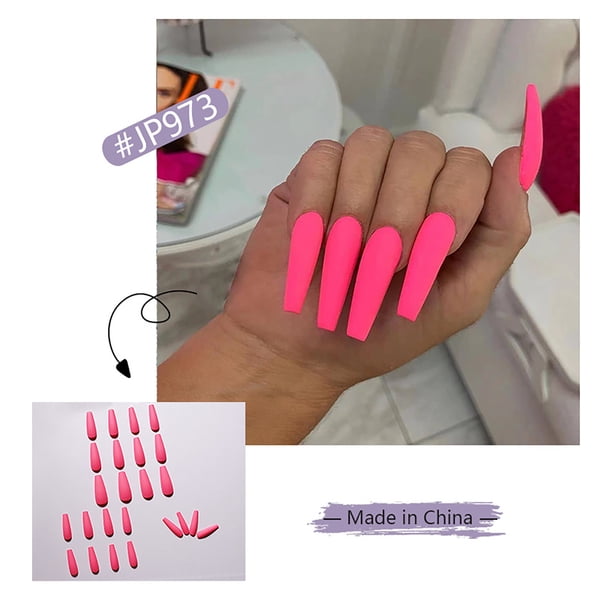 Uñas postizas a presión, regalos para mujeres, 24 piezas, colores brillantes, color sólido, manicura, estilo largo, láminas reutilizables, pegatinas para uñas.