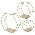 thumbnail image 5 of 3Pcs Hexagon Floating Shelves with LED Light Strip, Modern Wall Mounted Metal Storage Shelves with Wooden Base, Wall Decor for Home Living Room Bedroom Bathroom, 5 of 7