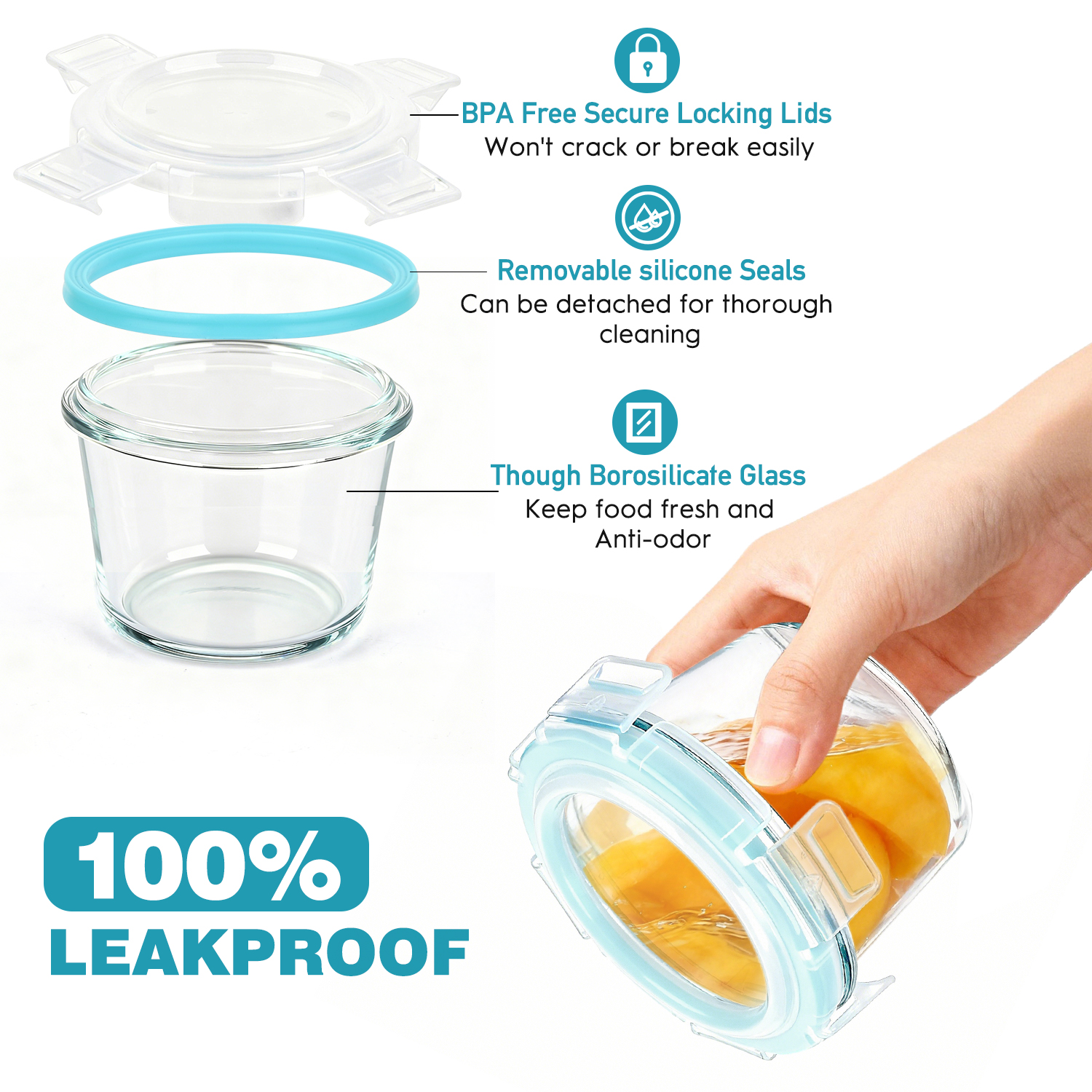 Taimasi Glass Food Storage Containers, 5oz, 12 Piece Set photo 3