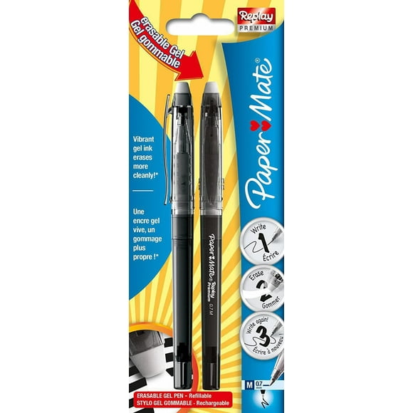 Paper Mate Replay Premium Erasable Gel Pen, 0.7mm, Black, 2 Pack