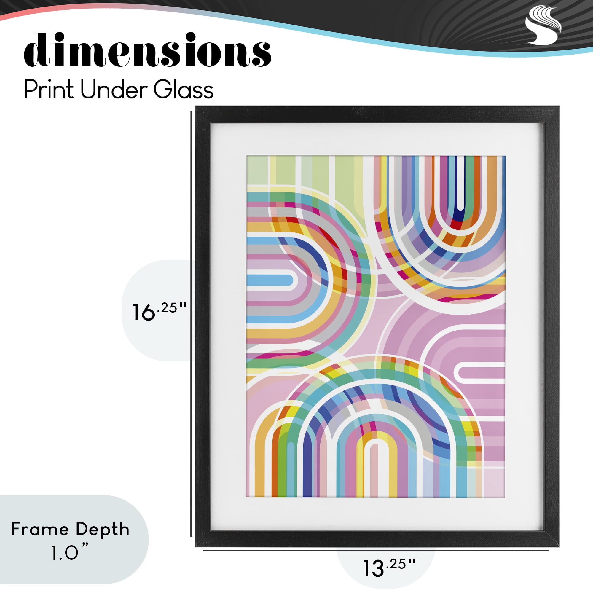 Stupell Industries Bright Playful Rainbow Arches Black Framed Print Under Glass, design by Amber Sterling