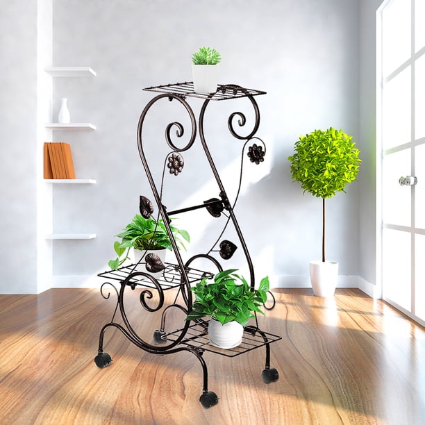 3 Tier 26.4in Height Movable Metal Plant Stand Indoor