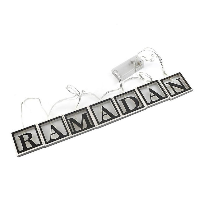 Decoración de luces de cadena L-ed con letras de Ramadán de forma cuadrada de madera hueca para decoración de hogar de Ramadán Eid Mubarak JAMW Sencillez