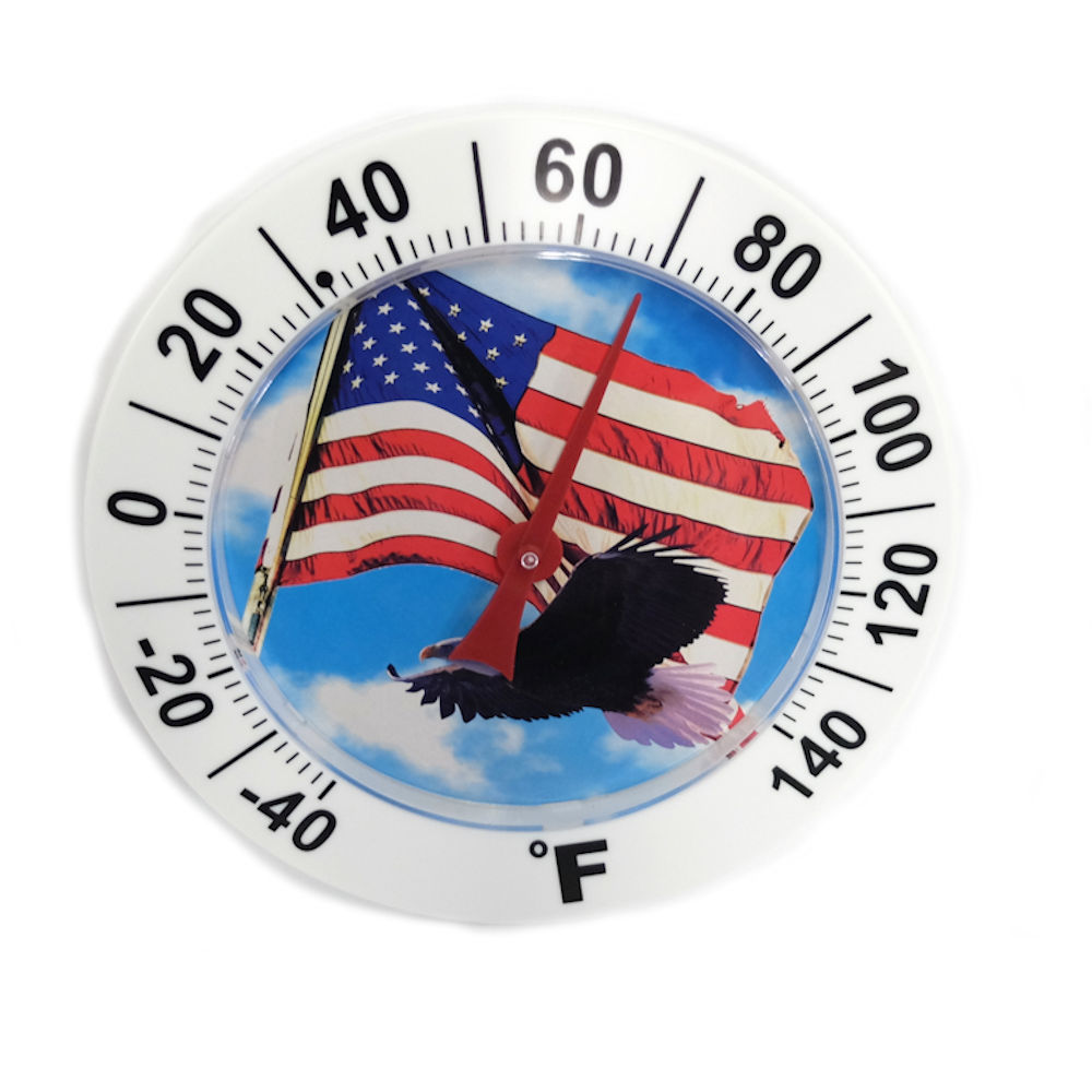 10" Round Bald Eagle with American Flag Dial Thermometer, Indoor