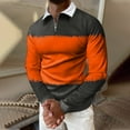 thumbnail image 2 of Vedolay Mens Polo Shirts Long Sleeve Button Knitted Stripe Polo Shirts Orange,S, 2 of 5