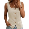 thumbnail image 2 of Brqkzdu Summer Sleeveless Vest for Women Square Neck Button Down Shirts Casual Wide Strap Lightweight Breathable Business Work Tanks, 2 of 9
