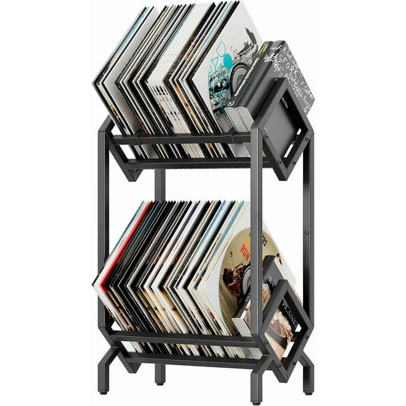 Vinyl Record Storage Rack, Record Holder 160-200 LP Storage Shelf Display Stand for Albums Books Magazines Files, Matte Black