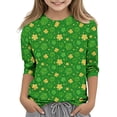 thumbnail image 2 of Girls St Patricks Day Shirt 3/4 Sleeve Round Neck Multicolor Shamrock Print Holiday Festival Wear for Kids Little Big Girl,Size 3 T, 2 of 6