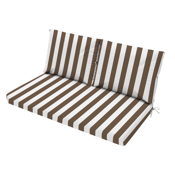 2 Seat Patio Furniture Cushions, 48x24x4 in, Thick Outdoor Loveseat Cushion Set with Removable Cover, Fade-Resistant Stripe-Brown