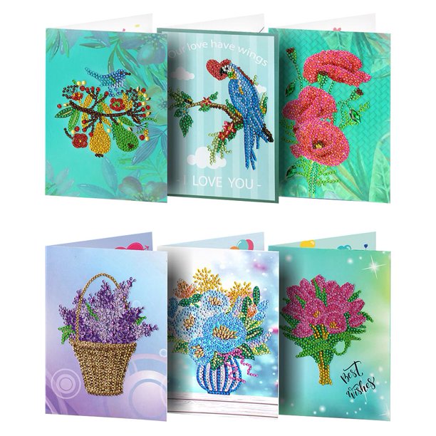 6pcs 5D DIY Diamond Painting Tarjeta de felicitación Tarjeta de fiesta de cumpleaños en forma especial FLhrweasw Nuevo