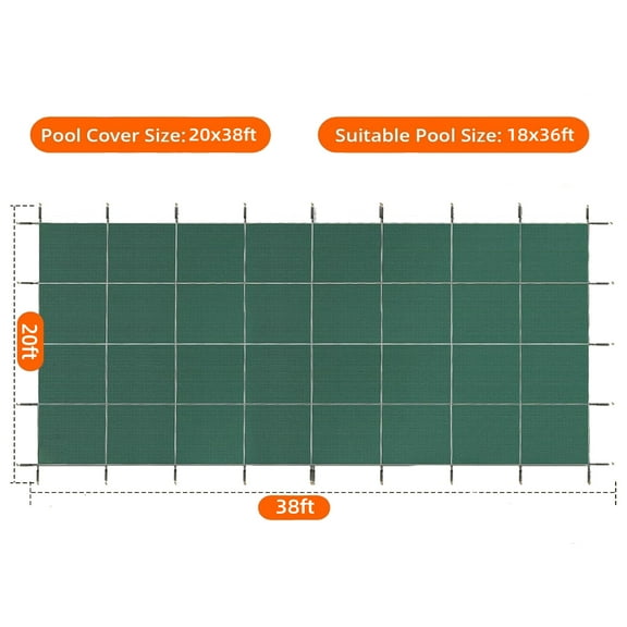 Pinypikaka 20'x38' Pool Safety Cover Fits 18'x36' Pool, Rectangle Swimming Pool Winter Safety Cover