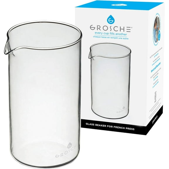 GROSCHE Borosilicate 3.3 Glass Universal Replacement Beaker for French Press Coffee and Tea Makers - Enhanced Coffee and Tea Brewing Experience (34 oz - Medium)