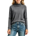 thumbnail image 4 of LUGOGNE Girls Tshirt Turtleneck Long Sleeve Thermal Undershirt Soft Comfortable Fall Winter Basic Tops Gray,11-12 Years, 4 of 6