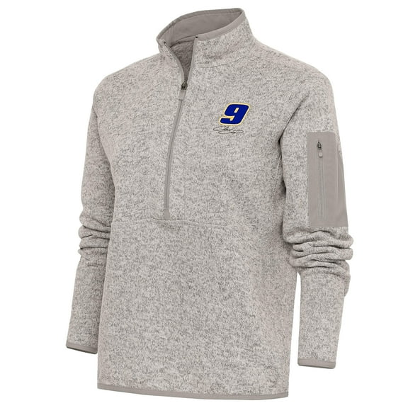 Women's Antigua Oatmeal Chase Elliott Fortune Half-Zip Pullover Sweater
