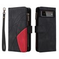 thumbnail image 7 of Zipper Wallet Case for Google Pixel 6 Large Capacity Card Slots Holder Magnetic Clasp Cover, Luxury PU Leather Anti-Shock Flip Folio Case with Kickstand Wrist Strap Handbag Protective Case,Black, 7 of 7